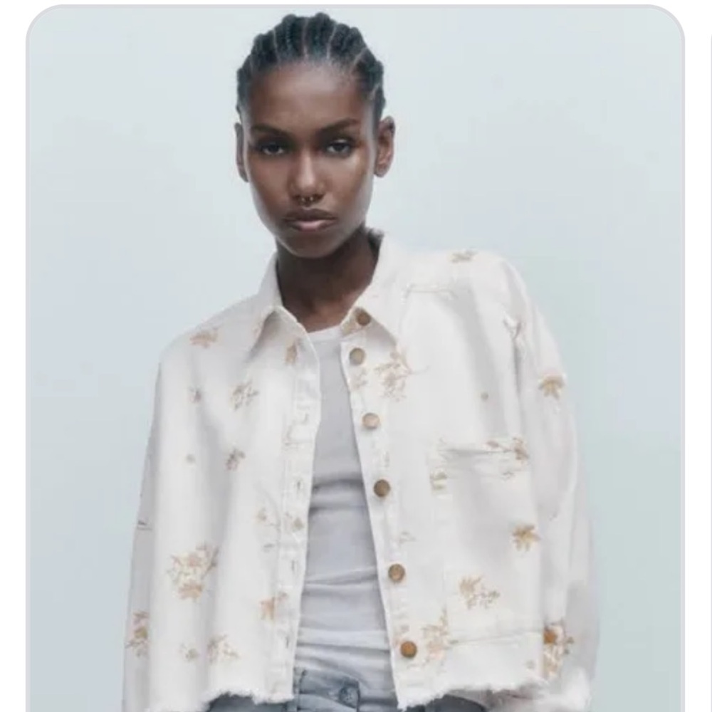 Cream Oversized Jean Jacket with Distressed Details